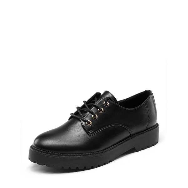 Classic Lace-Up Oxford Shoes - BLACK PU -  0